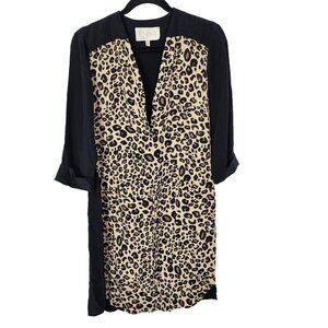 Rory Beca Womens Silk 3/4 Sleeve V Neck Mini Dress Small Leopard Animal Print